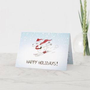 Cute Christmas Sheep Skiing - Happy Holidays Holiday Card