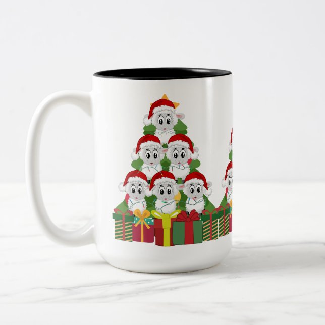Cute Christmas Sheep Two-Tone Coffee Mug (Left)