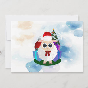 Cute Christmas Sheep Watercolor Snowflake Winter Holiday Card