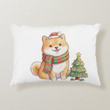 Cute Christmas Shiba Inu in Santa Hat & Scarf Holi