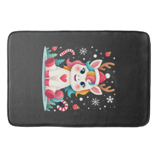 Cute Christmas Shirt Girls Women Xmas Unicorn Deer Bath Mat