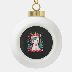 Cute Christmas Shirt Girls Women Xmas Unicorn Deer Ceramic Ball Christmas Ornament