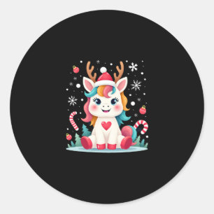 Cute Christmas Shirt Girls Women Xmas Unicorn Deer Classic Round Sticker