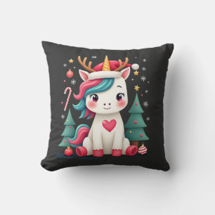 Cute Christmas Shirt Girls Women Xmas Unicorn Deer Cushion