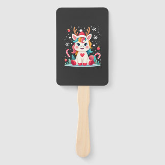 Cute Christmas Shirt Girls Women Xmas Unicorn Deer Hand Fan