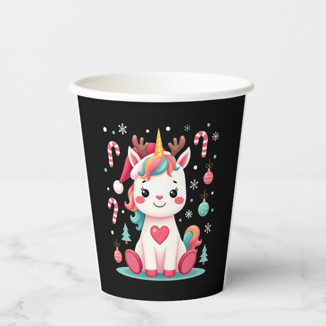 Cute Christmas Shirt Girls Women Xmas Unicorn Deer Paper Cups (Front)