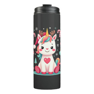 Cute Christmas Shirt Girls Women Xmas Unicorn Deer Thermal Tumbler