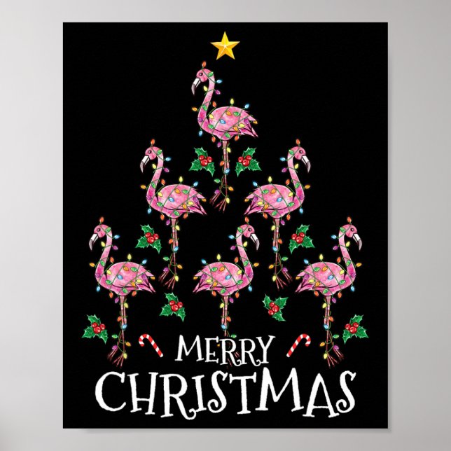 Cute Christmas Shirt Women Kids Girls Flamingo Tre Poster (Front)