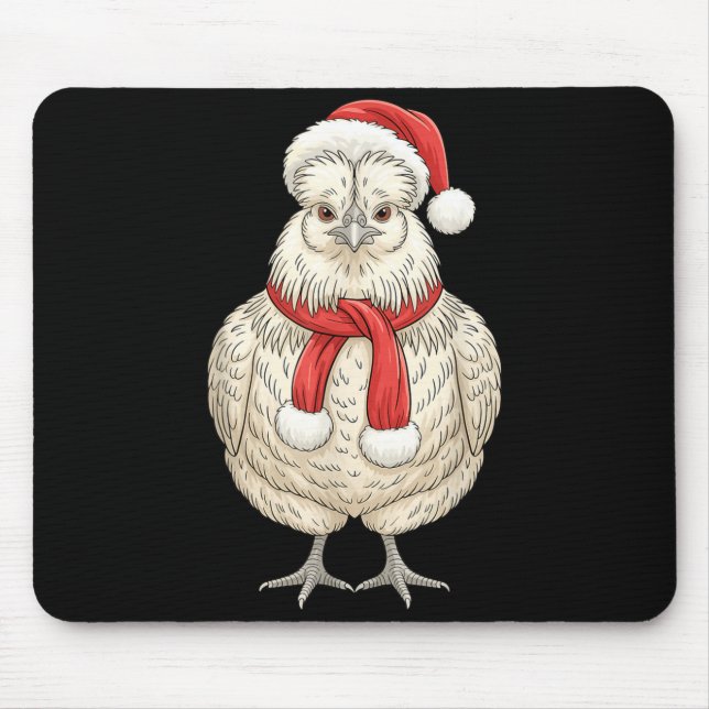 Cute Christmas Silkie Chicken Santa Farm Animal  Mouse Pad (Front)