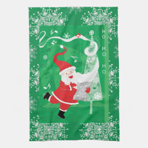 Cute Christmas, Singing and Dancing Santa Claus Tea Towel