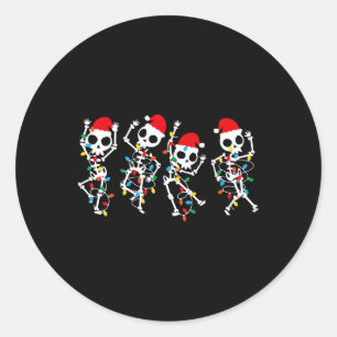 Cute Christmas Skeleton Dancing Xmas Tee Light Men Classic Round Sticker