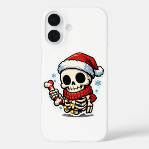 Cute Christmas Skeleton Holding Candy Cane Kawaii iPhone 16 Case