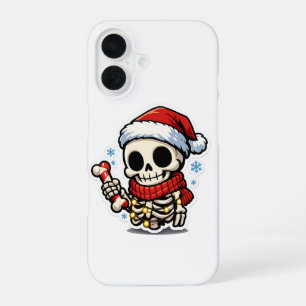 Cute Christmas Skeleton Holding Candy Cane Kawaii iPhone 16 Case