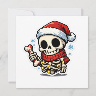 Cute Christmas Skeleton Holding Candy Cane Kawaii Thank You Card