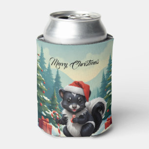 Cute Christmas Skunk Cartoon Can Cooler