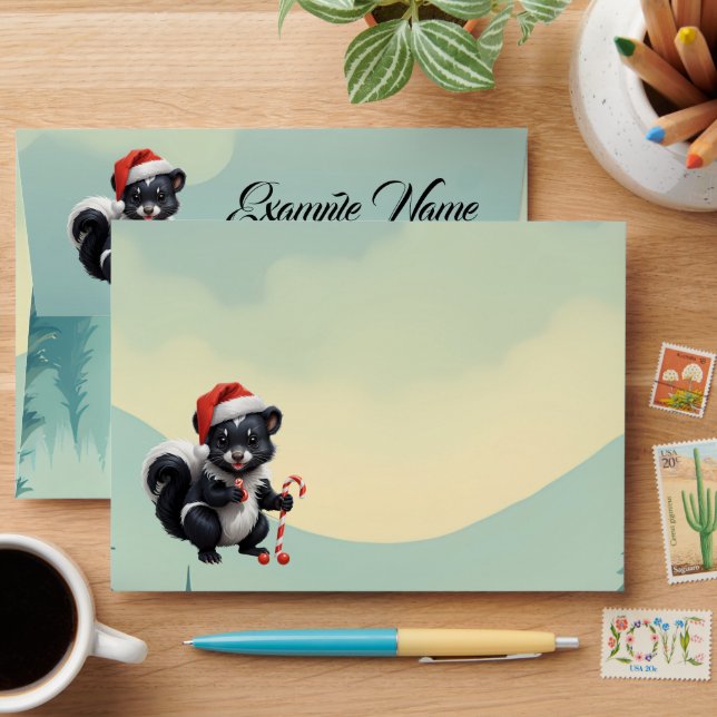 Cute Christmas Skunk Cartoon  Envelope (Desk)