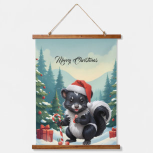 Cute Christmas Skunk Cartoon Hanging Tapestry
