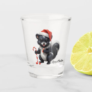 Cute Christmas Skunk Cartoon Shot Glass