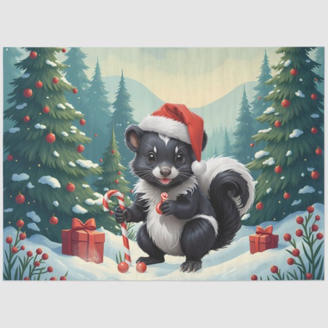 Cute Christmas Skunk Cartoon  Tissue Paper (Front)