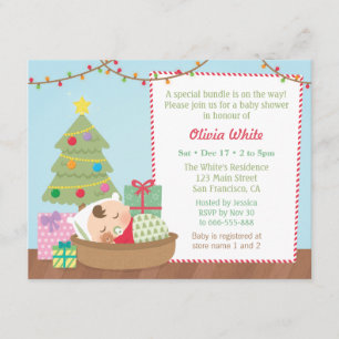 Cute Christmas Sleeping Baby Shower Invitations
