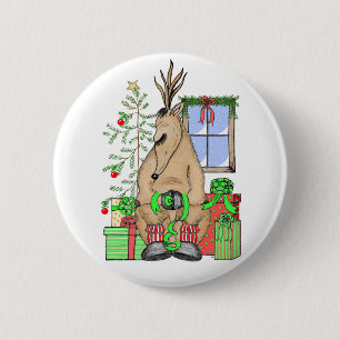 Cute Christmas Sleepy Reindeer Wrapping Gifts 6 Cm Round Badge
