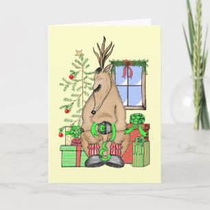 Cute Christmas Sleepy Reindeer Wrapping Gifts Holiday Card