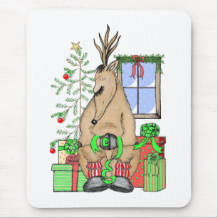 Cute Christmas Sleepy Reindeer Wrapping Gifts Mouse Pad