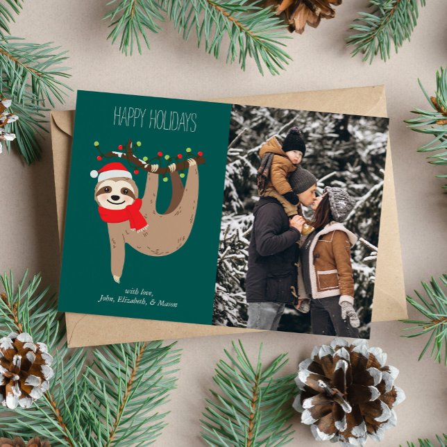 Cute Christmas Sloth Custom Photo Holiday Card (Creator Uploaded)