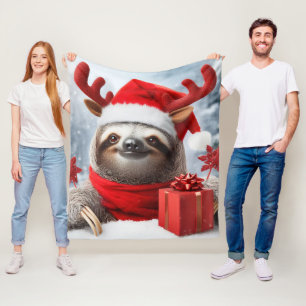 Cute Christmas sloth Fleece Blanket