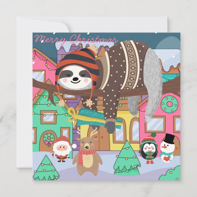 Cute Christmas Sloth Holiday Card (Front)