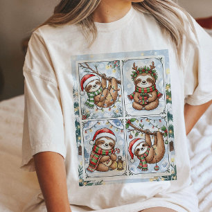 Cute Christmas Sloth Holiday Watercolor Scenes Tri-Blend Shirt