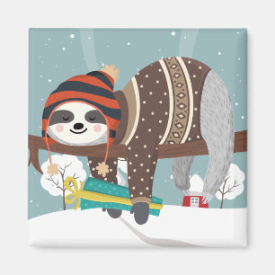 Cute Christmas Sloth Magnet