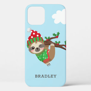 Cute Christmas Sloth Modern Personalised Name iPhone 12 Case