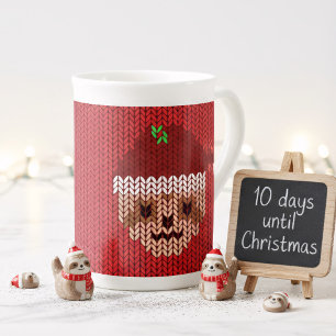 Cute Christmas Sloth Monogram Red Holiday Bone China Mug