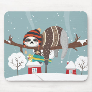 Cute Christmas Sloth Mouse Pad