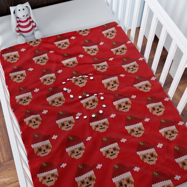 Cute Christmas Sloth Pattern Kids Monogrammed Red Fleece Blanket (A cute Santa Sloth pattern fleece blanket with space for your initial. Merry Slothmas!)