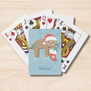 Cute Christmas Sloth Personalised Name Playing Cards