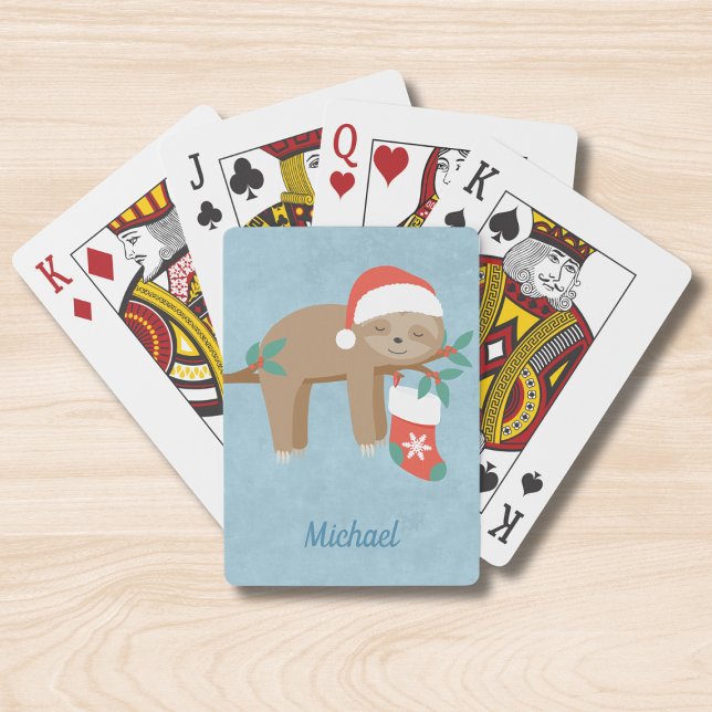 Cute Christmas Sloth Personalised Name Playing Cards (Creator Uploaded)