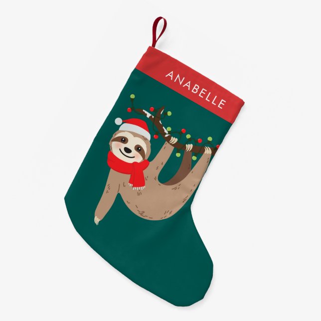 Cute Christmas Sloth Personalised Small Christmas Stocking (Front (Hanging))
