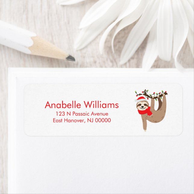 Cute Christmas Sloth Return Address Label (Insitu)