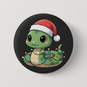 Cute Christmas Snake Kawaii Reptile in Santa Hat 6 Cm Round Badge