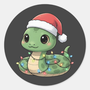 Cute Christmas Snake Kawaii Reptile in Santa Hat Classic Round Sticker