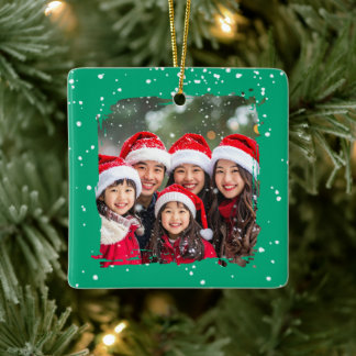 Cute Christmas Snow Family Photo Ceramic Ornament