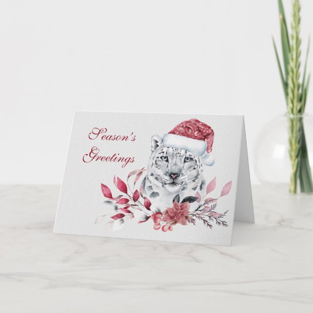 Cute Christmas Snow Leopard Holiday Card (Front)