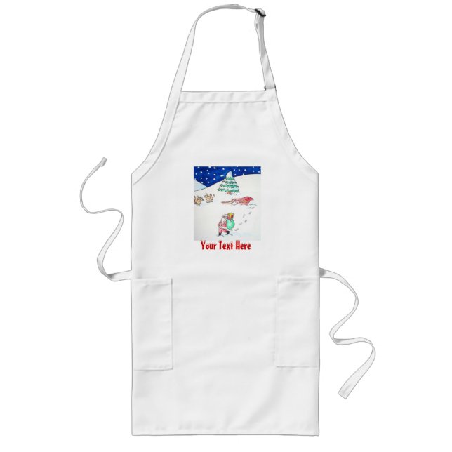 Cute christmas snow scene with santa and sleigh long apron (Front)
