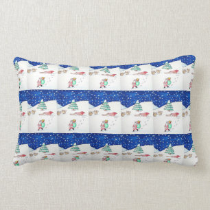 Cute christmas snow scene with santa and sleigh lumbar cushion