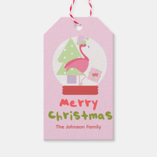 Cute Christmas Snowglobe Flamingo Pink Family Gift Tags