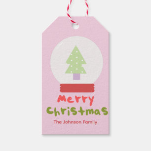 Cute Christmas Snowglobe Pink Family Gift Tags