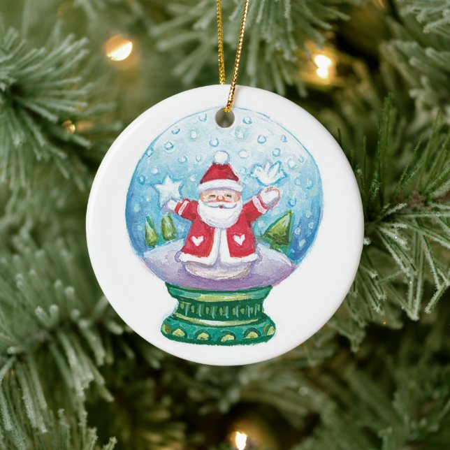 Cute Christmas Snowglobe Santa Claus, Star, Bird Ceramic Ornament (Tree)