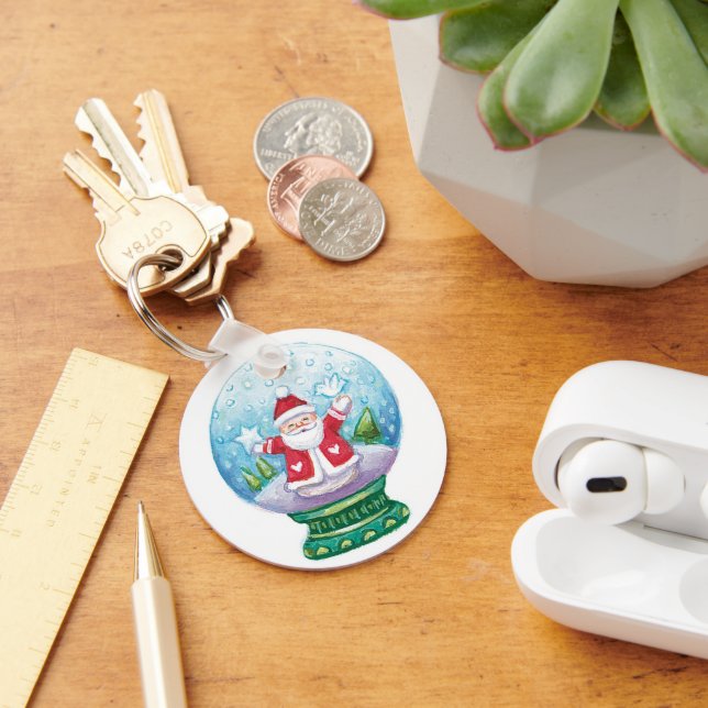 Cute Christmas Snowglobe Santa Claus, Star, Bird Key Ring (Desk)